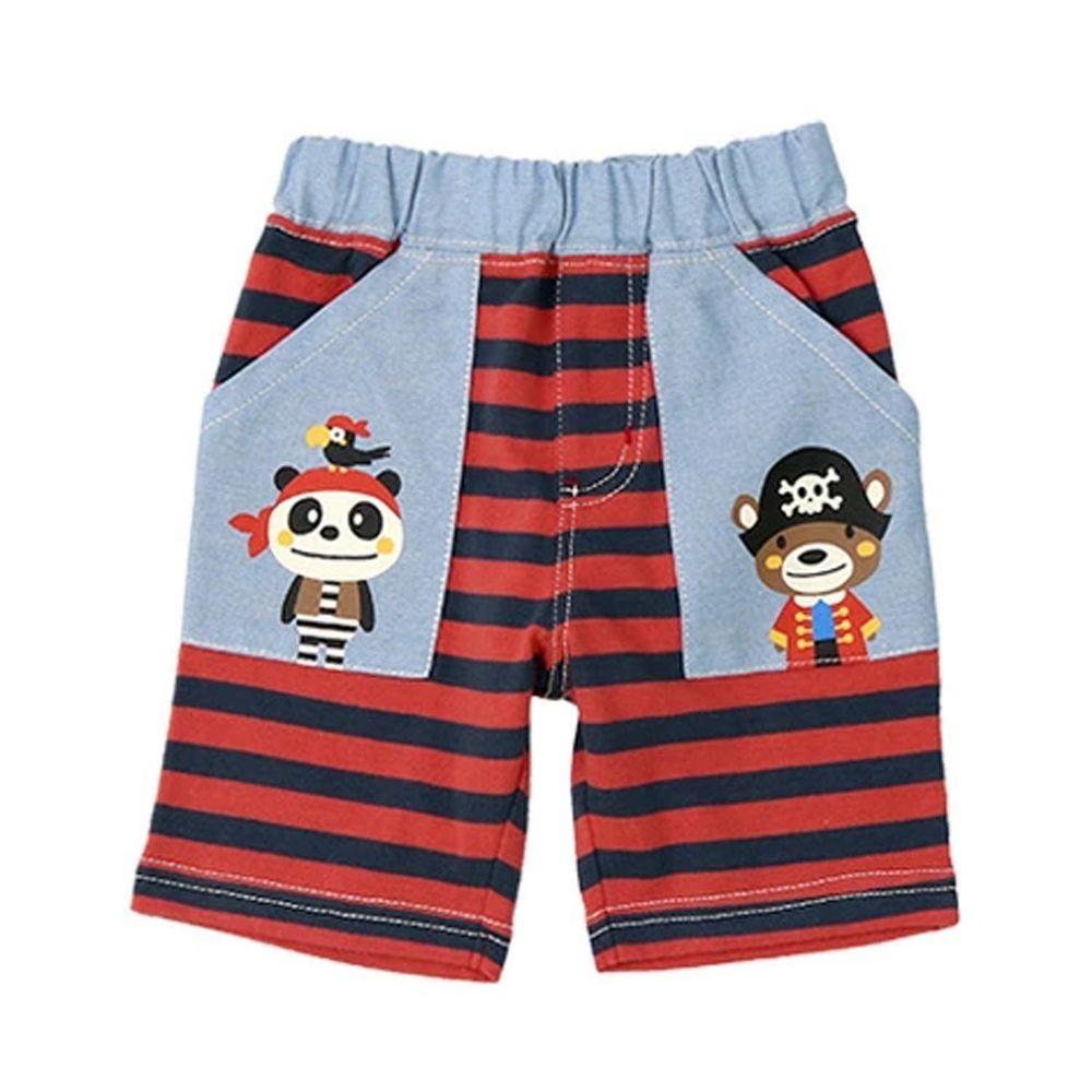 日本 ZOOLAND - 百搭休閒五分褲-海盜與船長-紅藍條紋