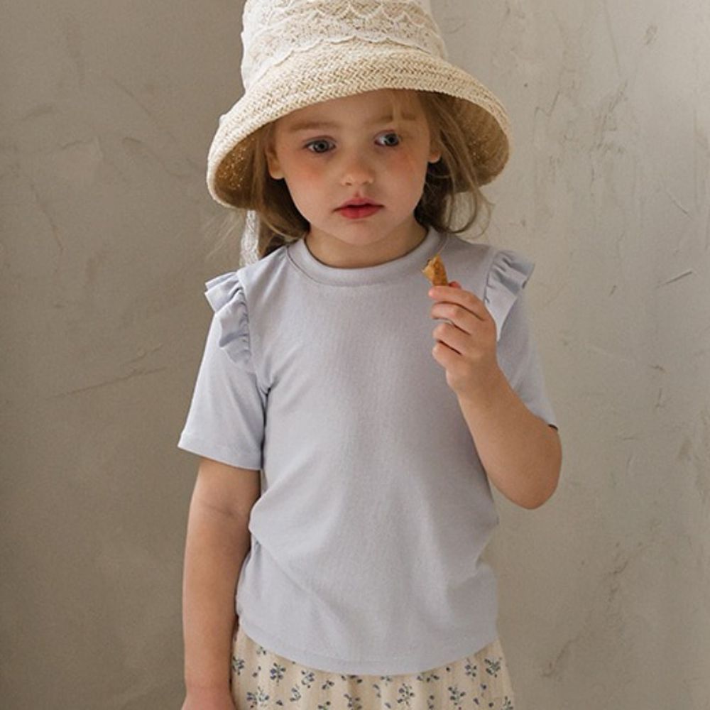 Puellaflo 小荷葉裝飾短袖上衣-淺灰藍