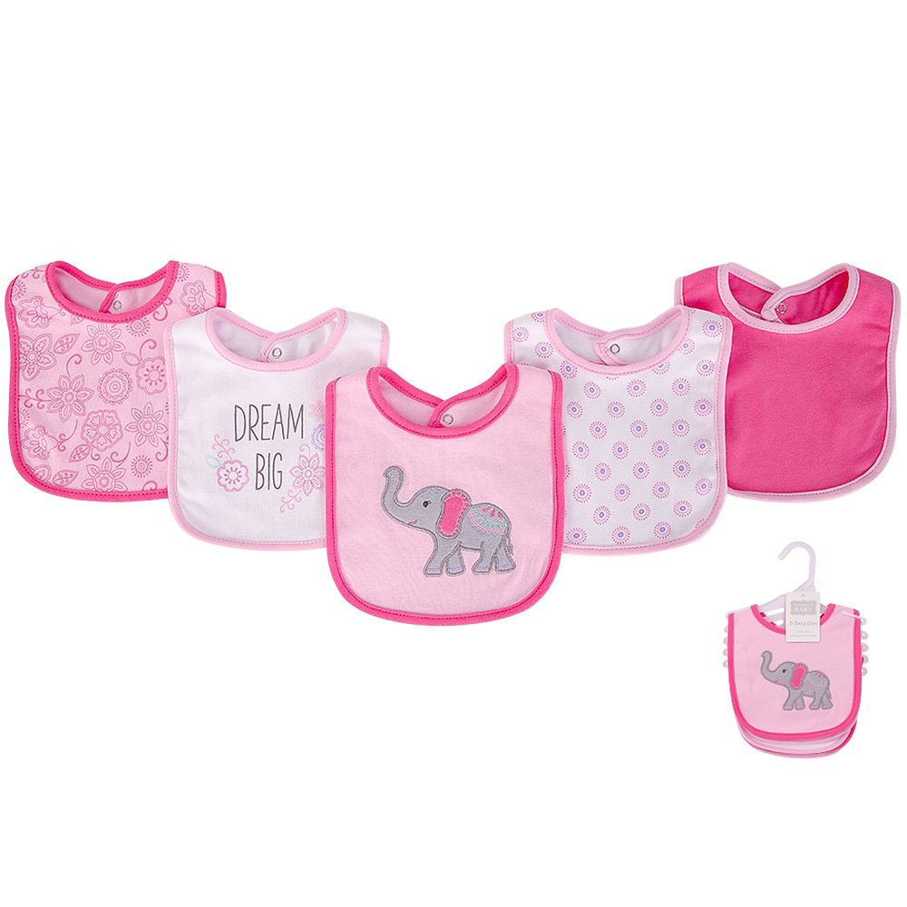 美國 Luvable Friends - 甜蜜寶貝嬰幼兒口水巾(雙面純棉)圍兜5入組-可愛大象