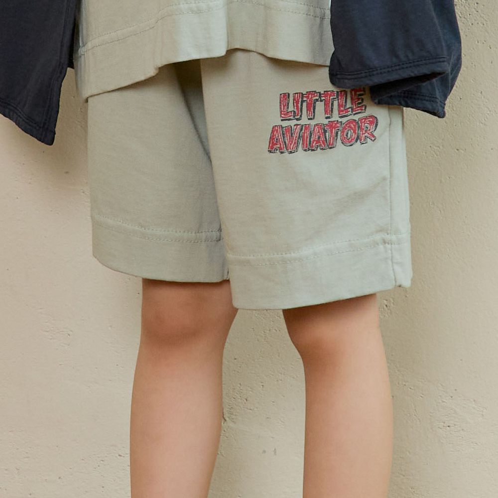 NAVi 鬆緊腰純棉休閒短褲-Little aviator-淺灰帶綠