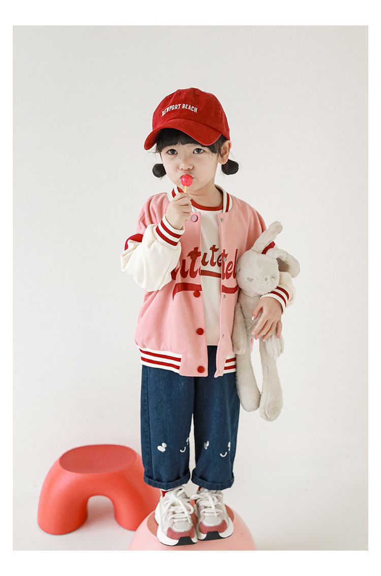 運動風棒球拼色外套-Cutely-粉色