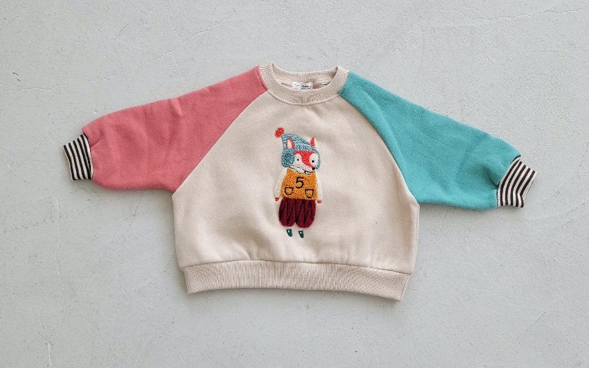 韓國 Mimico - (裏起毛)立體狐狸拼接色T