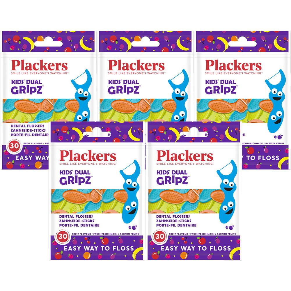 美國 Plackers 派樂絲 - 兒童果香含氟牙線棒-30入*5包入-共150支