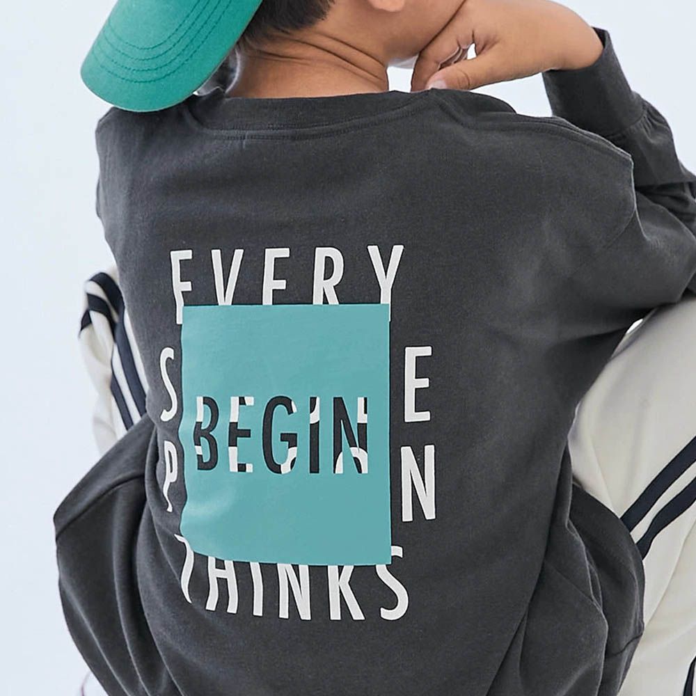 100%棉 定番印花寬版長袖上衣-BEGIN-黑