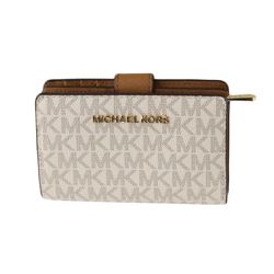 MICHAEL KORS - 滿版LOGO防刮皮革中夾 (香草白)