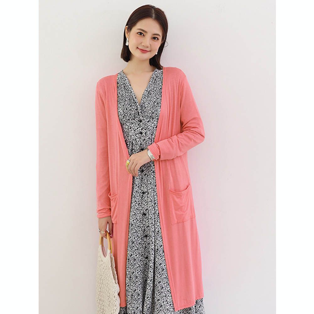 莫代爾雙口袋長版防曬外套/罩衫-西瓜紅 (F)