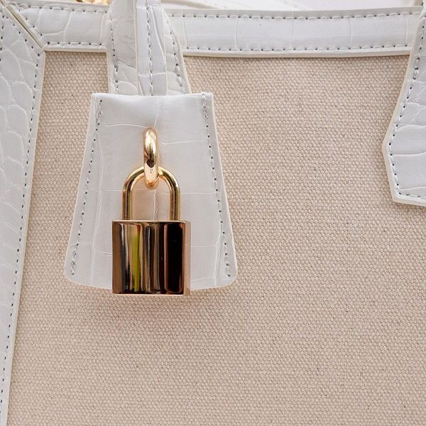 日本 COOCO - 2way撞色梯形托特手提包/側背包-白 (28x22x13cm)