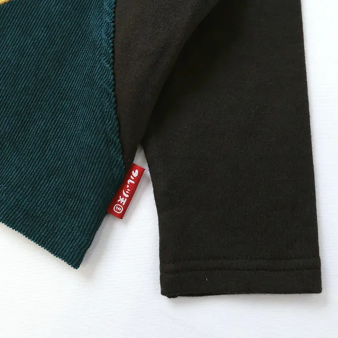 日本 ZOOLAND - 水果樂園 燈芯絨吊帶拼接長袖上衣-草莓-白X紅