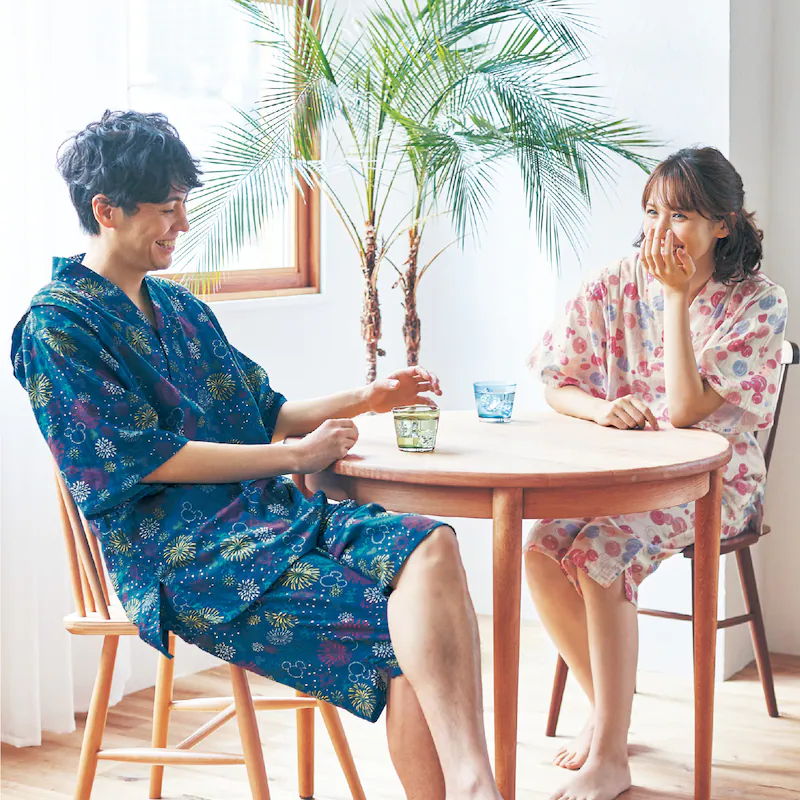 日本千趣會 - 迪士尼純棉甚平/家居服-(爸爸)米奇和風海波-灰藍綠