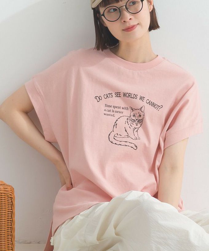 日本 Lupilien - 16OE天竺棉 貓咪印花短袖上衣-炭灰