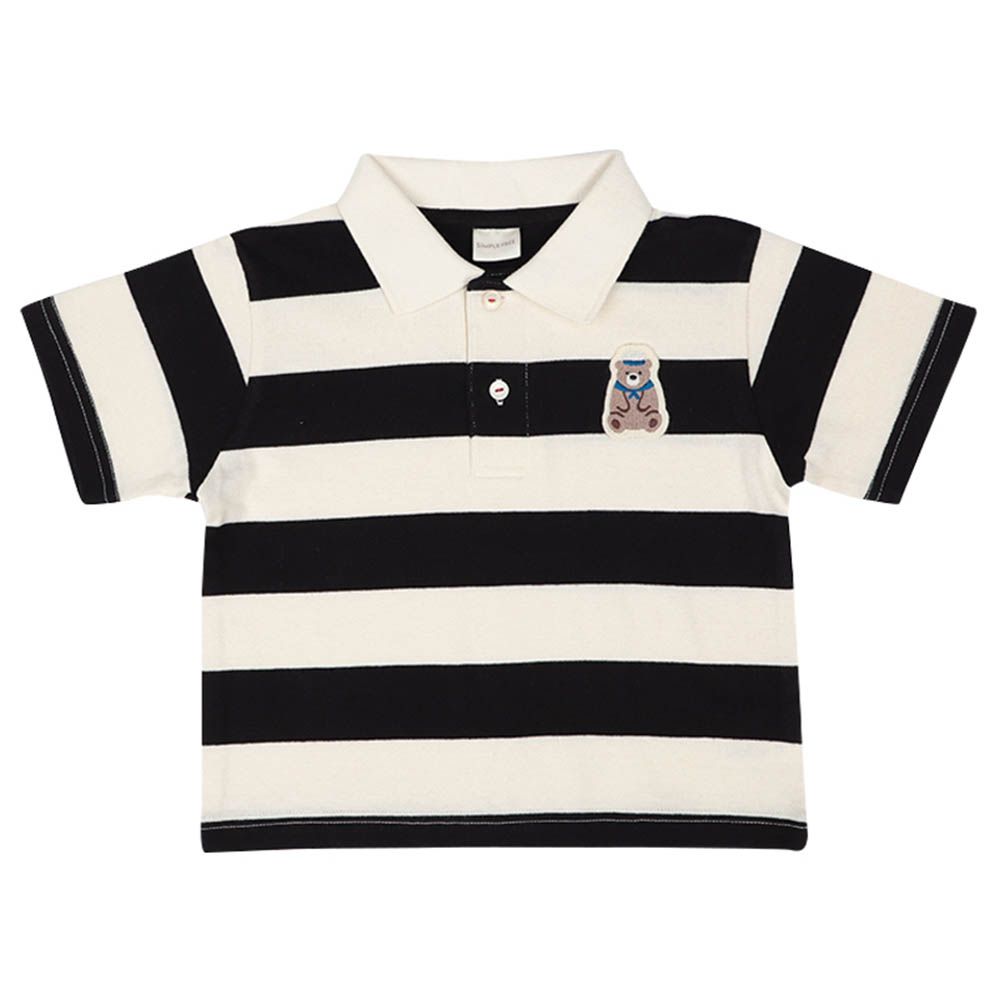 短袖POLO衫-橫紋-黑色