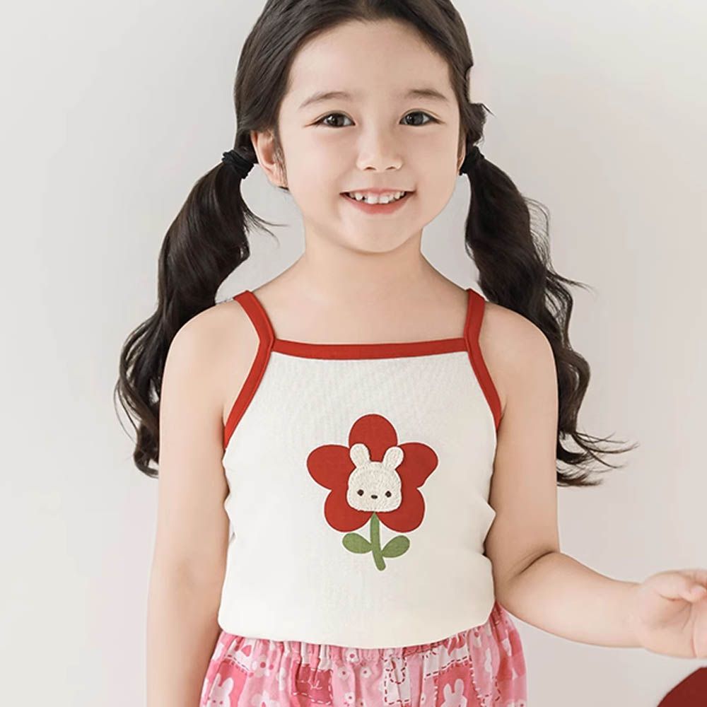 雲感彈力細肩帶背心-小花兔兔-紅色