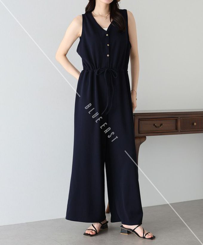日本 BLUE EAST - 韓國製 簡潔迷人V領無袖連身褲-黑