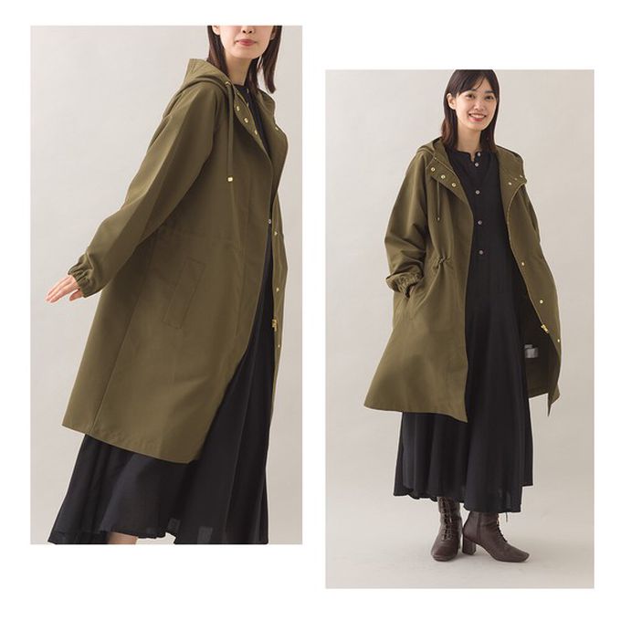 日本 OMNES - 潑水加工 派克連帽風衣長版外套-卡其