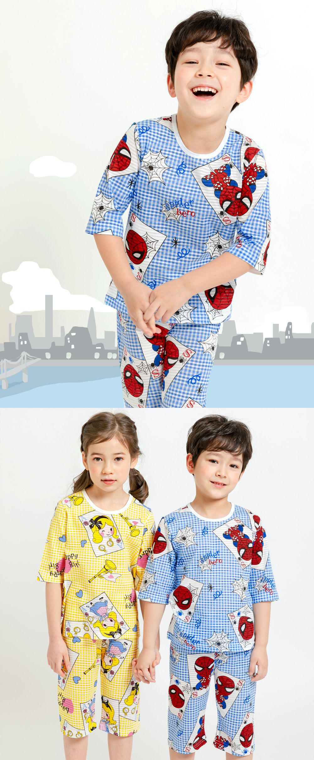 韓國 Mellisse - 韓製輕薄透氣7分袖家居服(無螢光棉)-格子藍