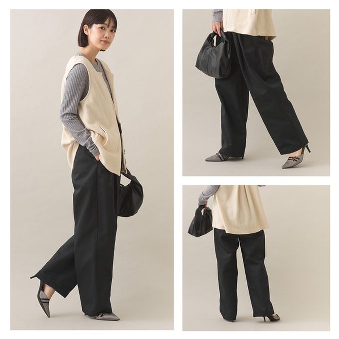 日本 OMNES - 率性感打褶後鬆緊高腰寬褲-象牙