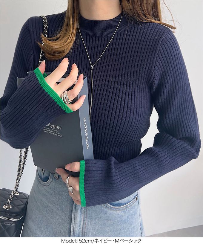 日本 Kobe Lettuce - 美型羅紋袖撞色針織上衣-(可選袖型)-黑底條紋