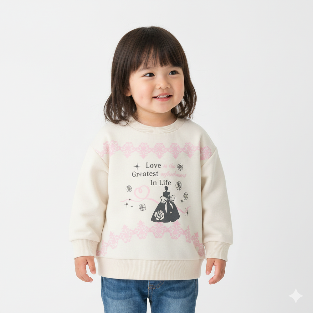 裏起毛俏皮印花長袖上衣-L公主-米白