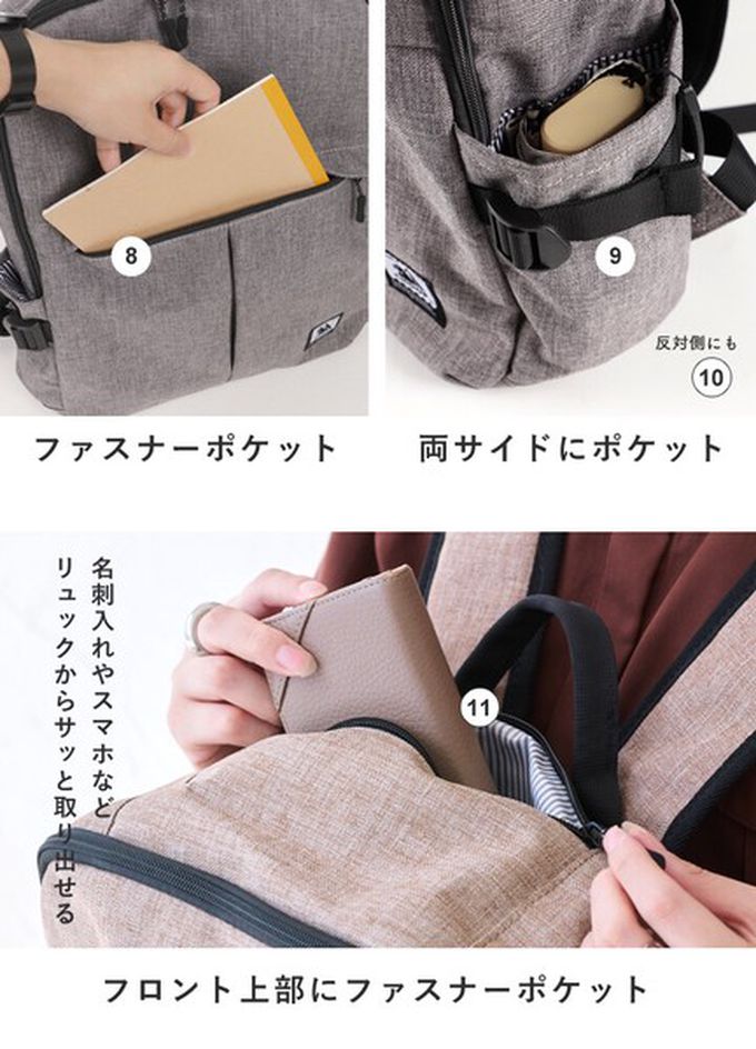 日本 LIZDAYS - CHOOP 大容量11口袋防潑水後背包/電腦包-海軍藍 (42x34x14cm)