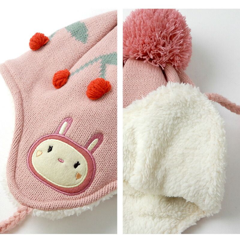 日本 ZOOLAND - 護耳羊羔絨保暖毛帽-條紋小狗-薄荷 (頭圍50-54cm)