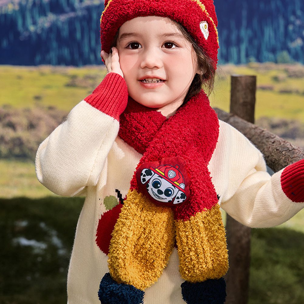 卡通汪汪隊撞色針織圍巾85x10cm-卡通人物毛毛-紅色