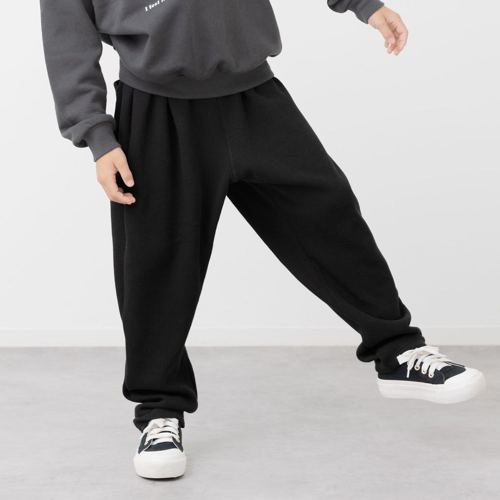 內刷毛羅紋百搭寬鬆長褲-黑