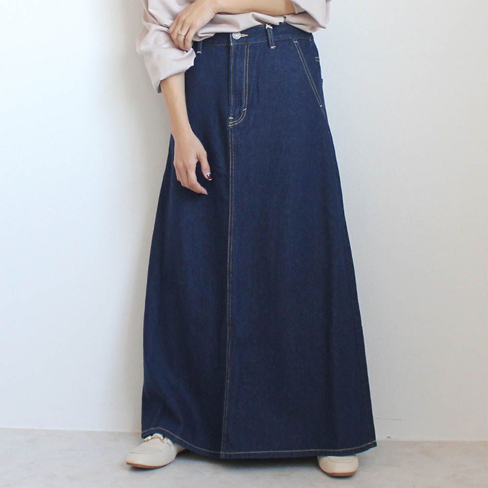 經典厚磅A字牛仔長裙(高個媽咪推薦)-深藍