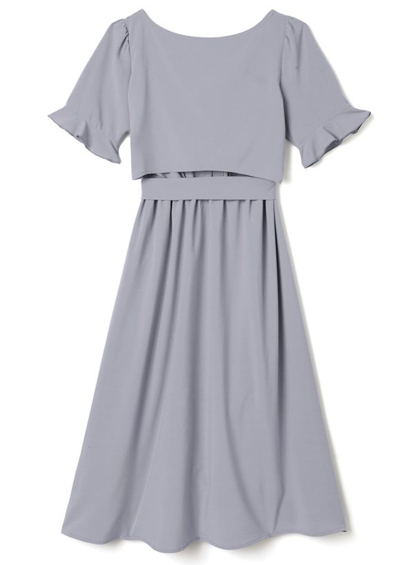 日本 GRL - 美背露腰蝴蝶結綁帶短袖洋裝-星塵藍