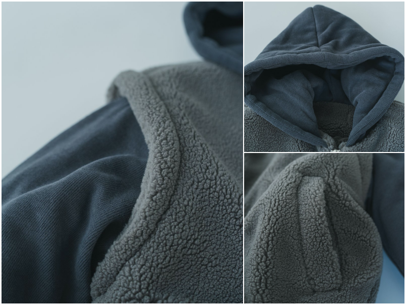 日本 riziere - oversize風保暖毛絨絨撞色外套-深灰