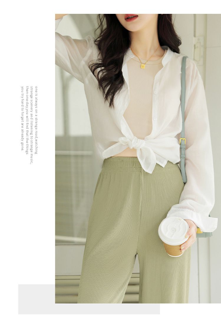 高腰垂墜落地寬褲/皺皺褲-黑色