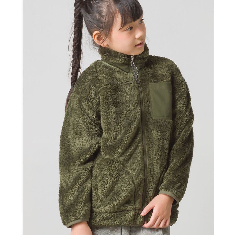 日本 OMNES - (兒童)毛絨絨拼接立領保暖外套-墨綠