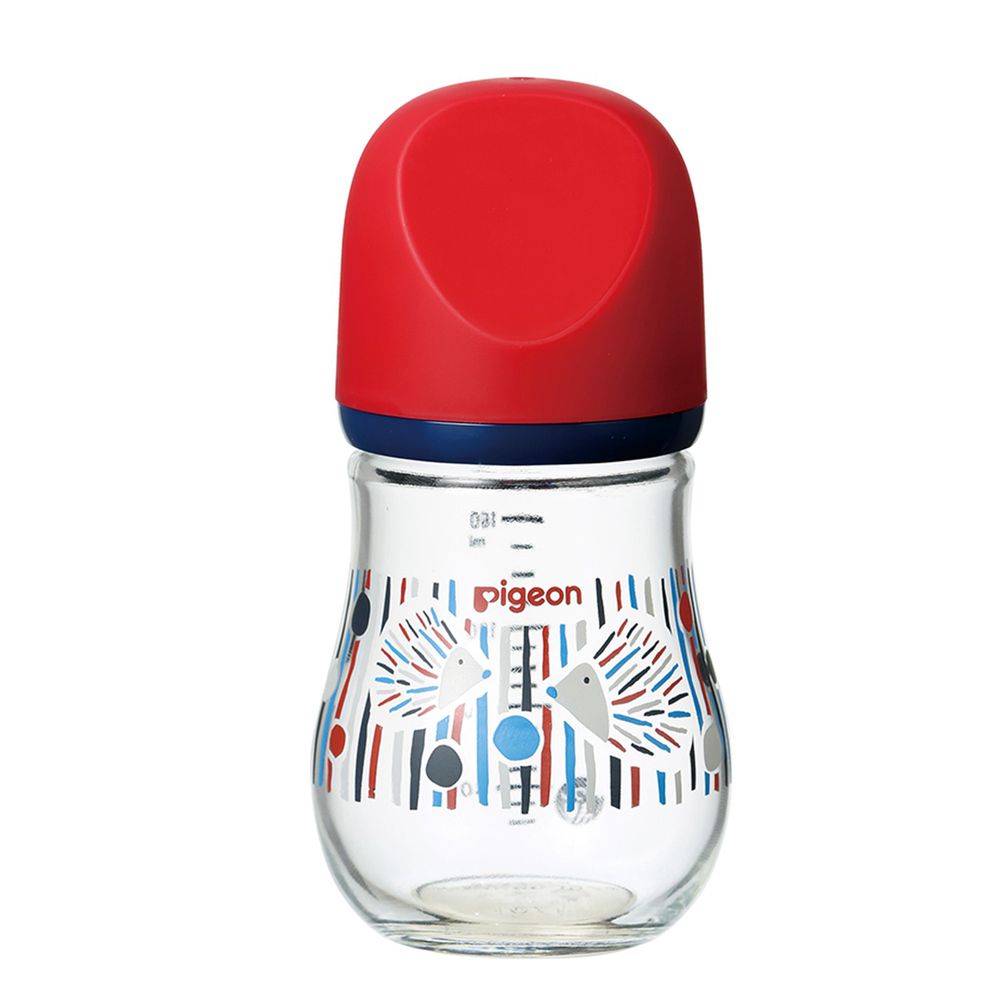 貝親 Pigeon - 寬口母乳實感玻璃奶瓶-設計款刺蝟-紅 (0個月新生兒)-奶嘴配件SS/瓶身160ml