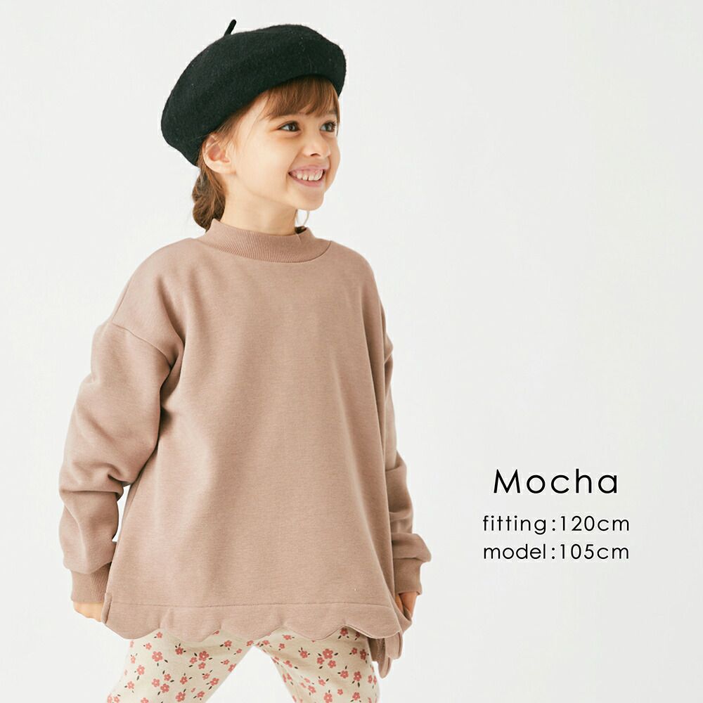 日本 evercloset - 小立領裏起毛貝殼下擺長袖上衣-淺灰棕