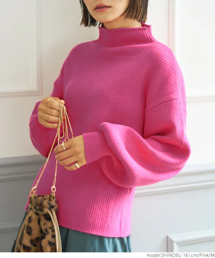 日本 COCA - 立領修身坑條落肩針織毛衣-米杏