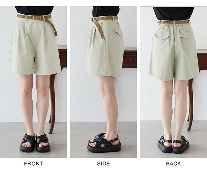 日本 BLUE EAST - 海軍風打褶休閒短褲(附腰帶)-海軍藍