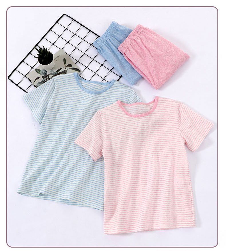 MAMDADKIDS - 純棉短袖套裝/家居服-條紋上衣-粉色