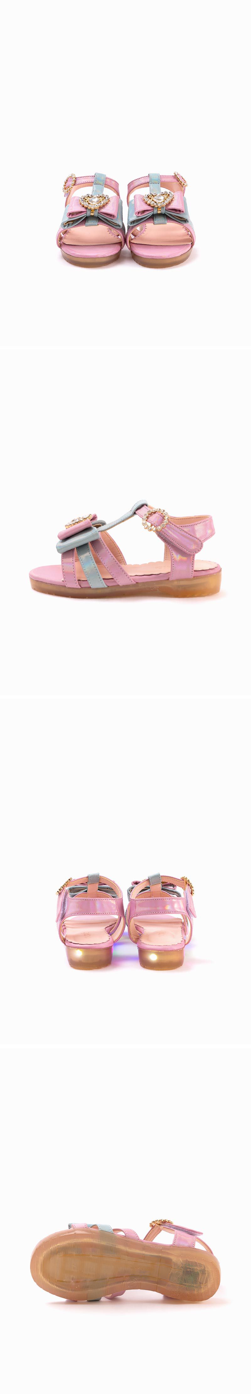 韓國 OZKIZ - (LED燈)水晶愛心蝴蝶結魔鬼氈涼鞋