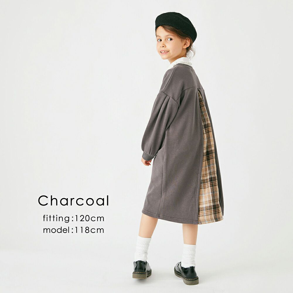 日本 evercloset - 裏毛厚磅背後拼接泡泡長袖洋裝-粉紅