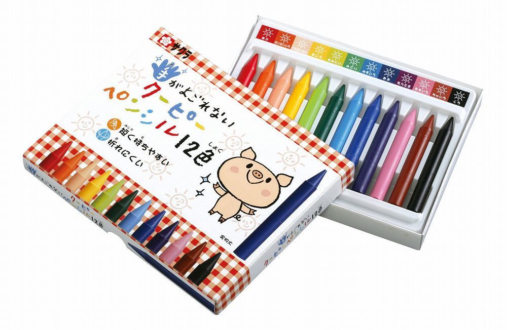 日本文具代購 - SAKURA 日本製不沾手臘筆組-12色