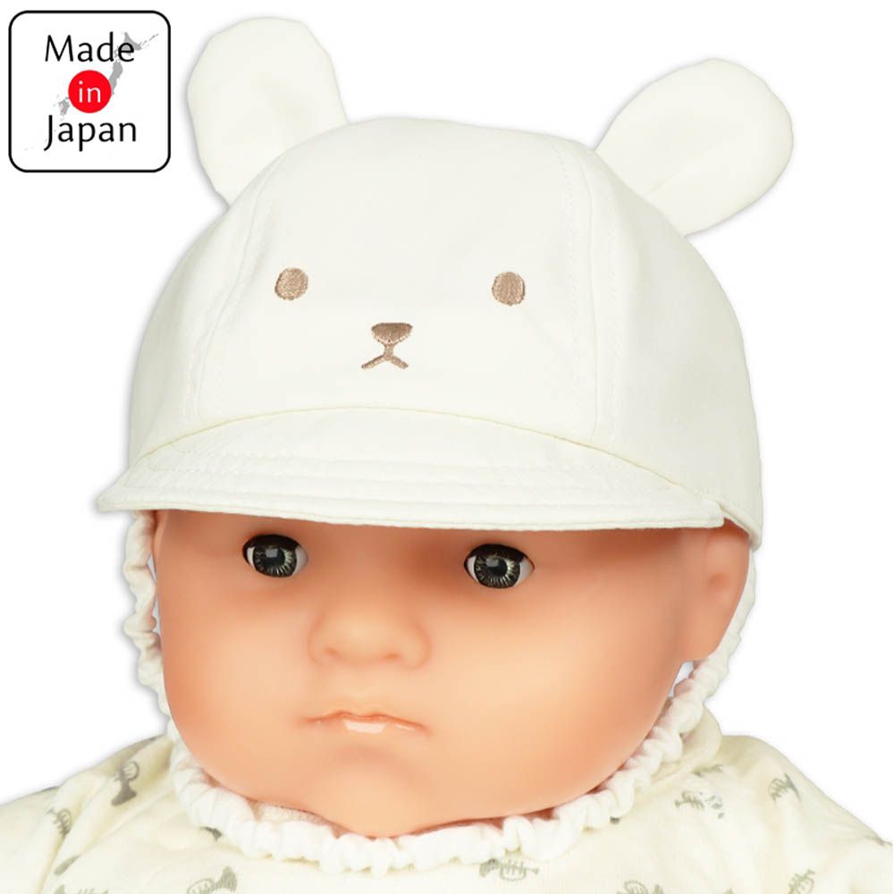 嬰幼兒棒球帽-動物 塔夫綢布-米白色