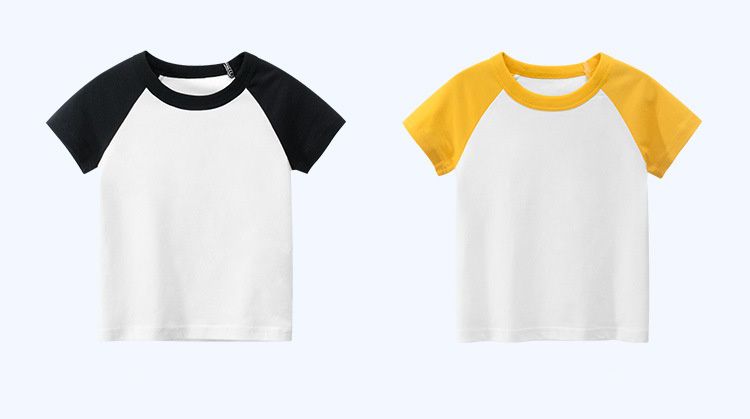 純棉短T-拼接款-藍+白