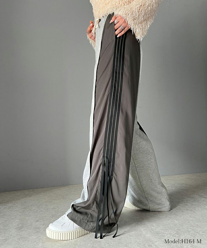 日本 Classical Elf - mily bilet 撞色拼接側綁帶寬褲-米杏