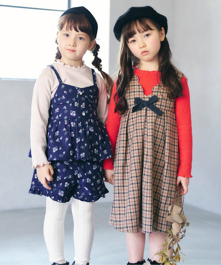 日本 apres les cours - 奢華感2WAY前後穿扇貝邊背心裙-卡其格紋