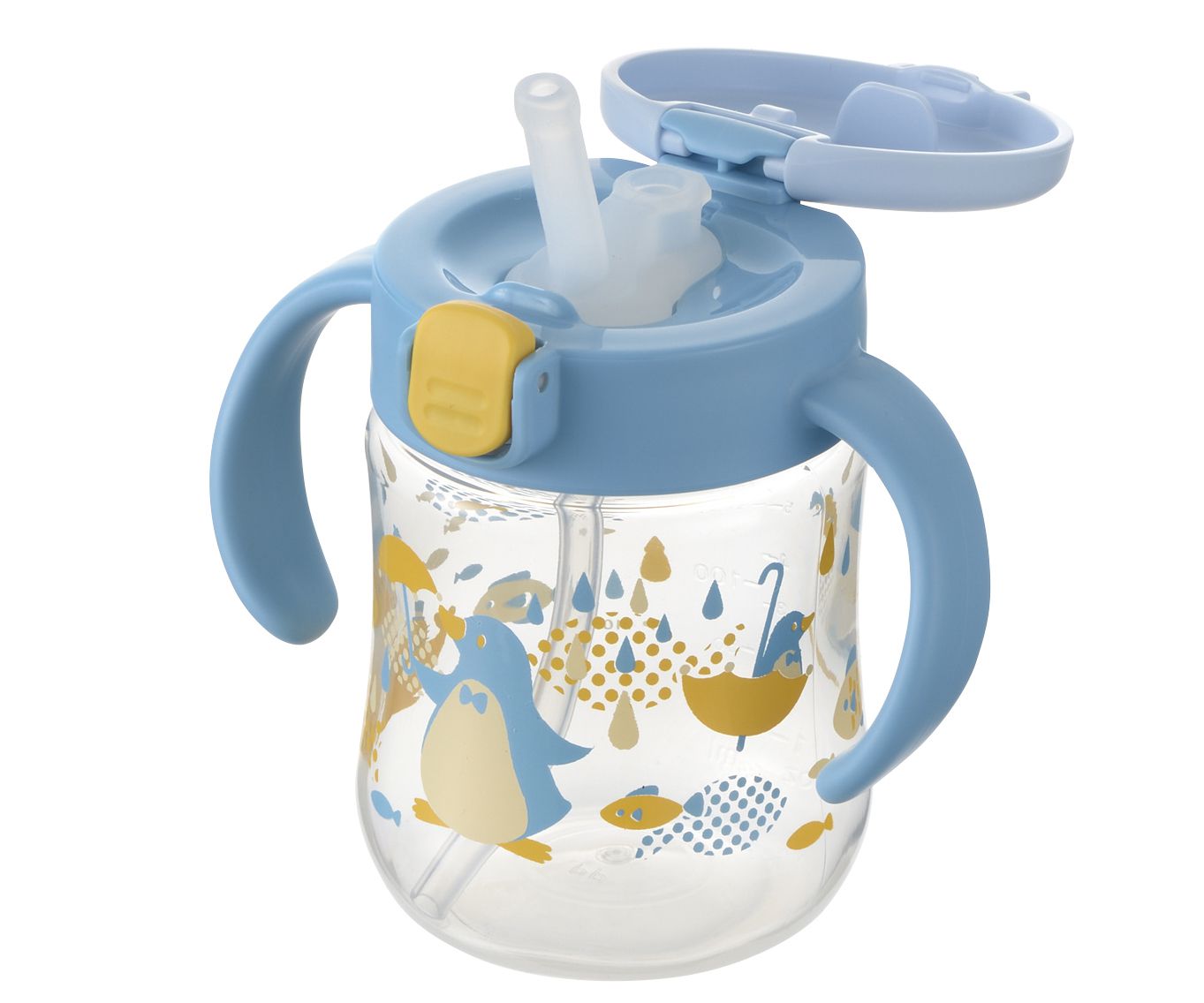 日本 Richell 利其爾 - 萌答答三階段水杯禮盒組-鴨嘴水杯、360度直飲上蓋(含墊圈)、吸管上蓋(含墊圈、吸管組/1組)-藍/黃