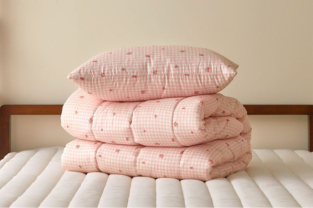 韓國 Maatila - 可水洗超細纖維桃皮感棉被-格子花花