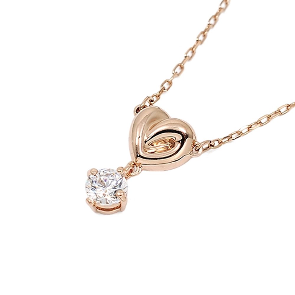 愛心造型墜飾白水晶墜鍊 (玫瑰金)