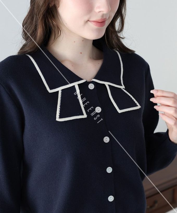 日本 BLUE EAST - 甜美蝴蝶結勾邊領針織上衣開襟衫-象牙白 (M)