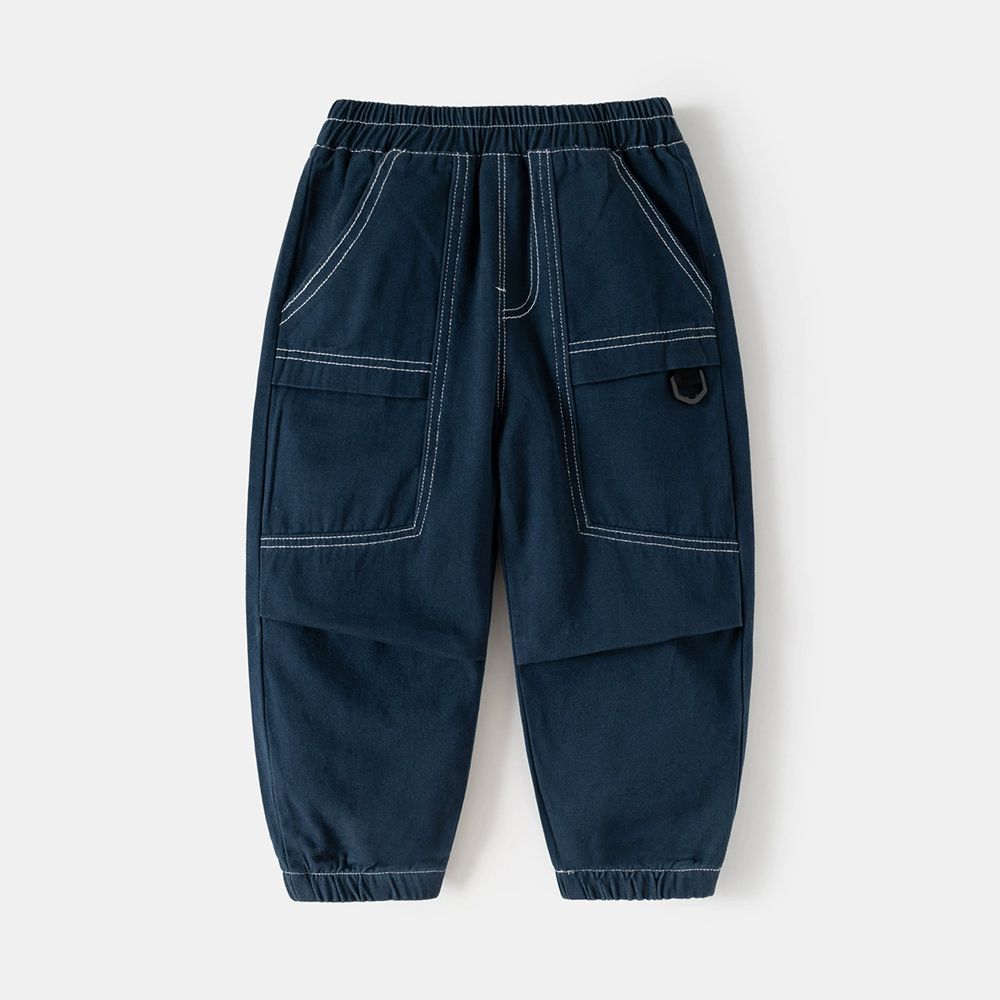 腰鬆緊束口工裝長褲-打褶車線-藏青