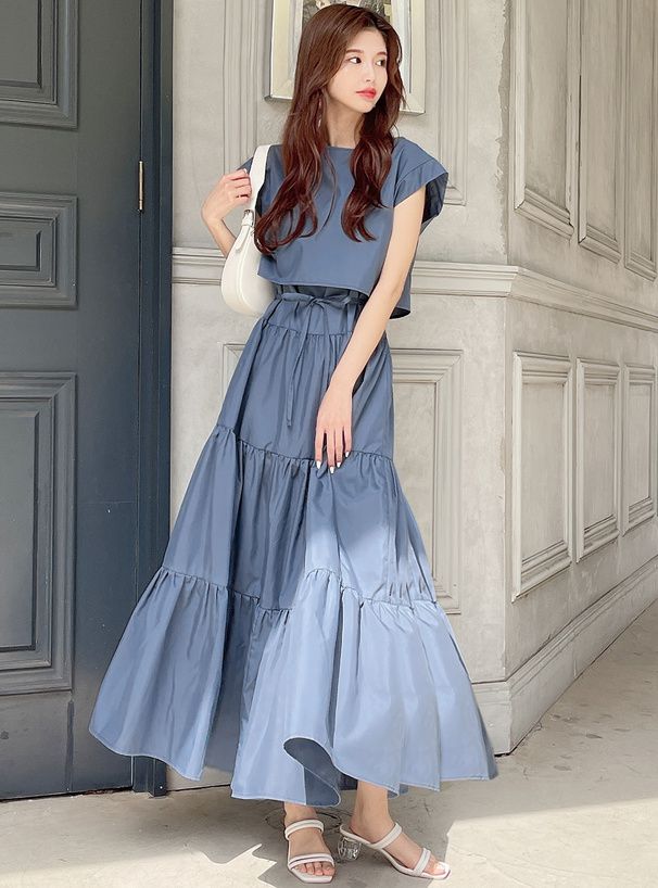 日本 GRL - 清新蛋糕層次無袖兩件式洋裝-奶茶棕