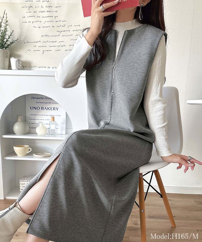 日本 Classical Elf - 前後2way率性拉鍊時尚背心裙-淺杏